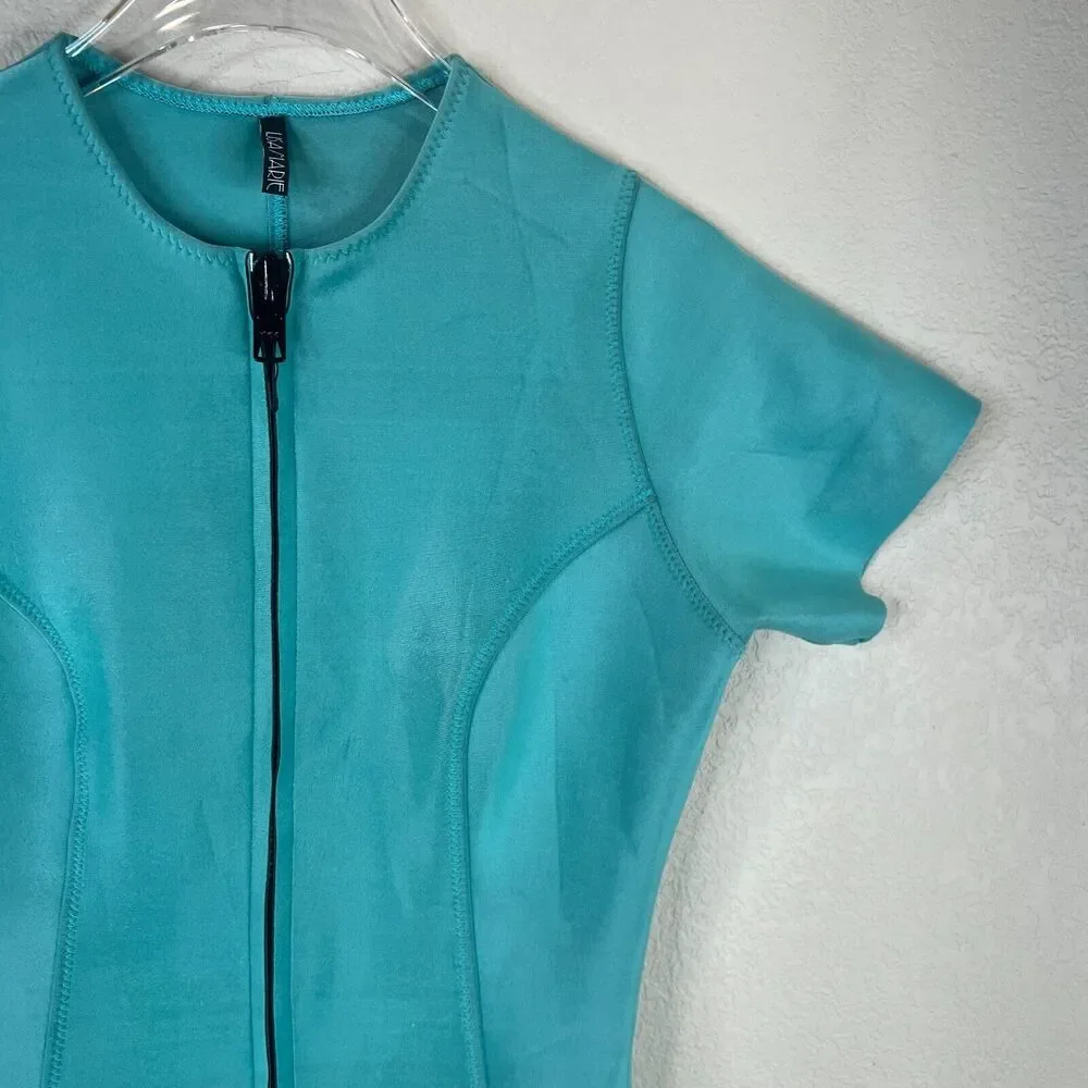 Lisa Marie Fernandez Farrah Swimsuit Size‎ 3 US 6-8 Teal Bonded Zip Up One Piece